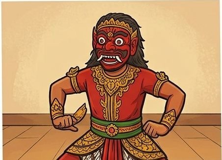 Ilustrasi Bujang Ganong bertopeng merah